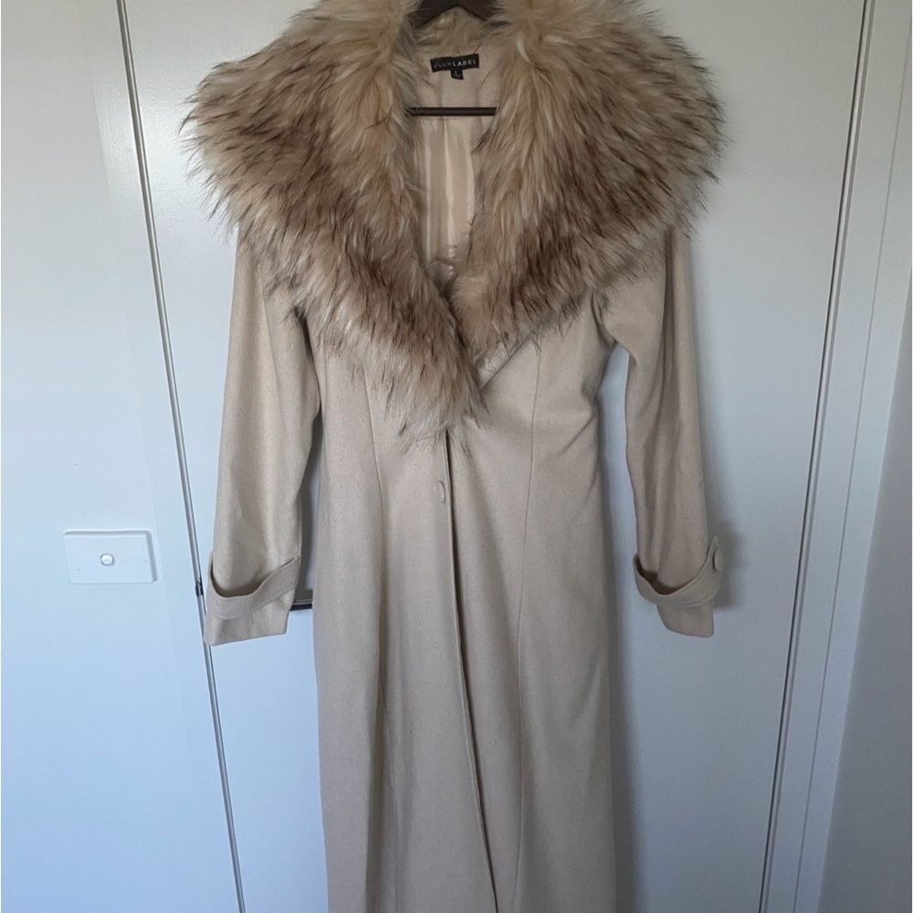 Beige Coat with Faux Fur Collar